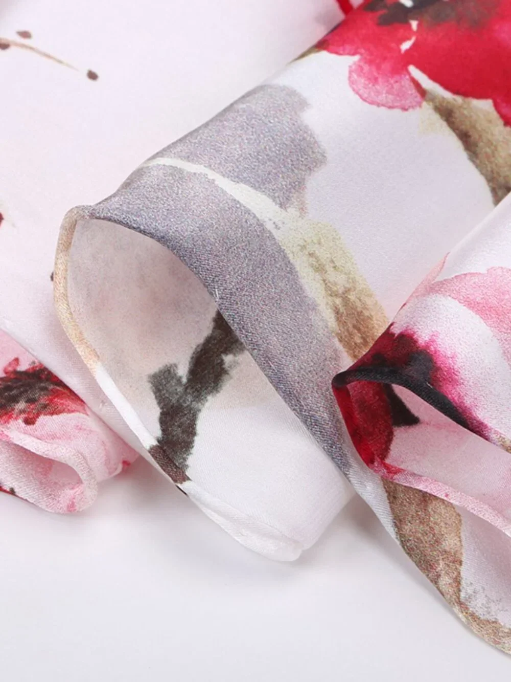 100% Silk Scarf, Oblong, Cherry Blossoms, White